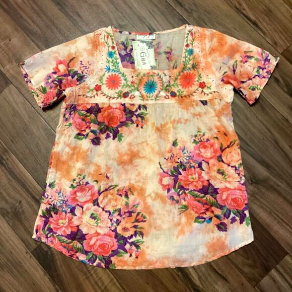 Vintage NWT  Goa Square Neck Floral Embroidered Boho Top in Mango ~ Large - Picture 11 of 11